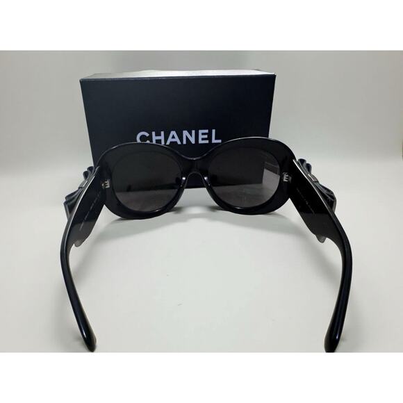 Chanel 5282QA C714s5 Sunglasses Polished Black Oversized Leather Bow w/case - Picture 4 of 11